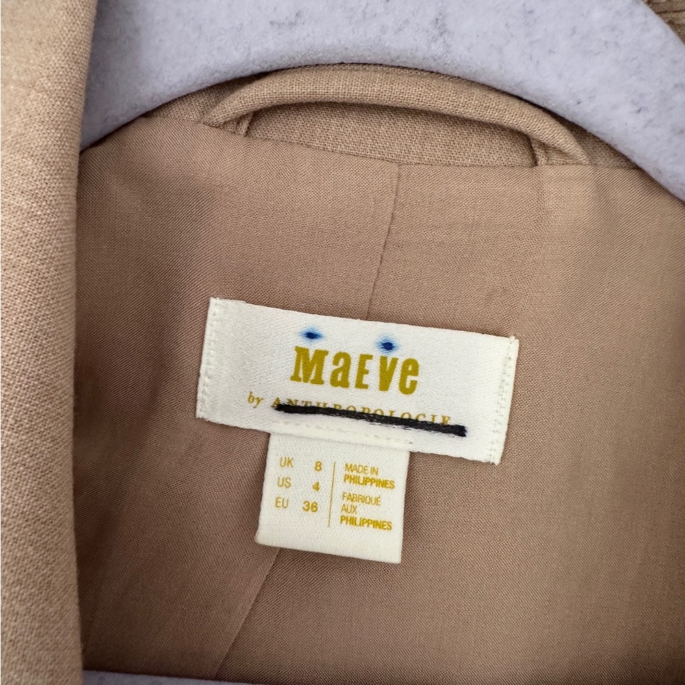 Anthropologie Maeve Double Breasted Boyfriend Shoulder Pads Camel Blazer Size 4 - Picture 10 of 12